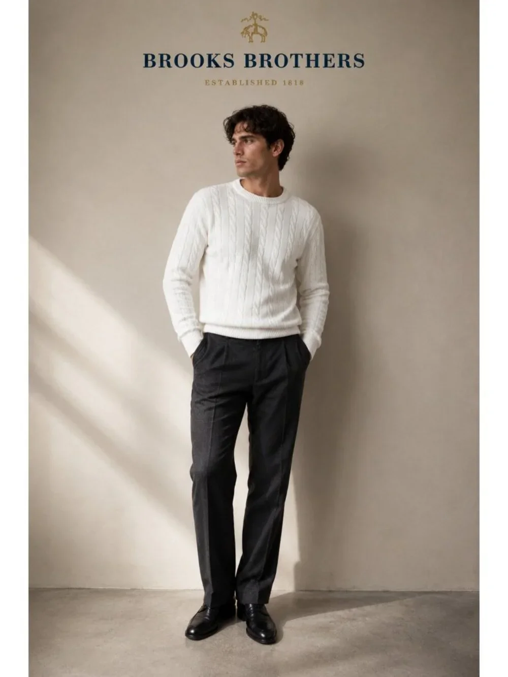 Brooks Brothers Men’s White 100% Cotton Cable Knit Crewneck Sweater Size L